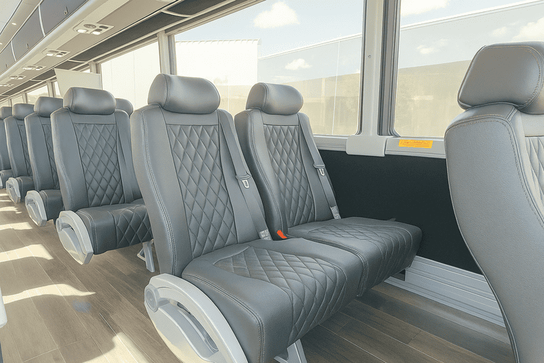 interior of West Allis Coach Bus Service charter bus